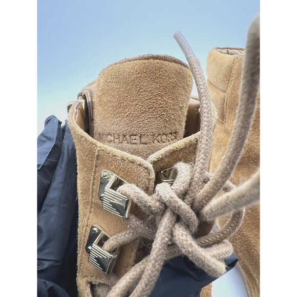 Michael Kors Women's Logo Side Zip Lace Up Suede Combat Boots 10 M Camel Leather - Picture 9 of 9